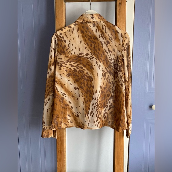 ✨🥳host pick 🤩🥂Chagall Vintage Leopard Print Sheer Ruffled Front Blouse - Sz 8 - Picture 4 of 8